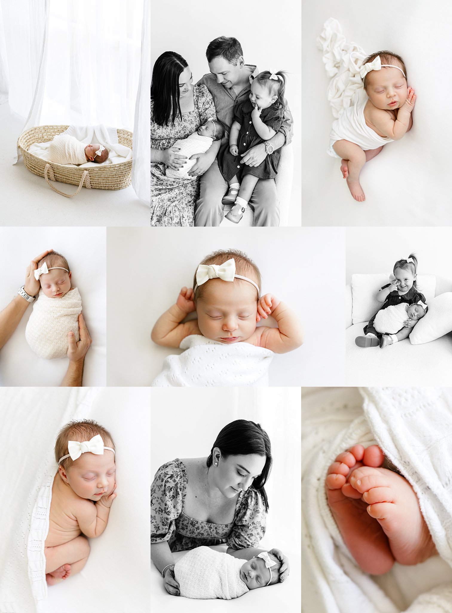 all white natural light studio newborn photos